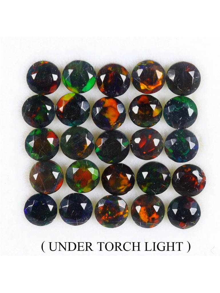 25pcs Lot Round Cut Aaa Floral Flash Play Of Color Black Opal 4.45ct 4.2mm